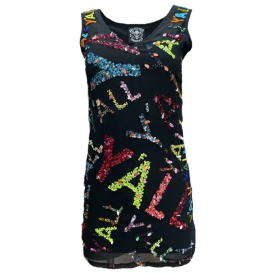 Any Old Iron Women's Black Multi Color Y'all Short Dress
