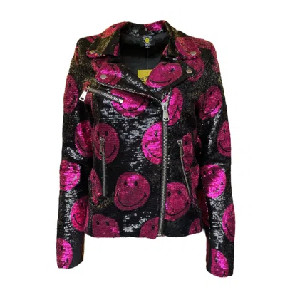 Any Old Iron Women's Black / Pink / Purple  X Smiley Pink Moto Jacket In Black/pink/purple