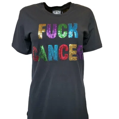 Any Old Iron Women's Black Rainbow Fuck Cancer Sequin T-shirt