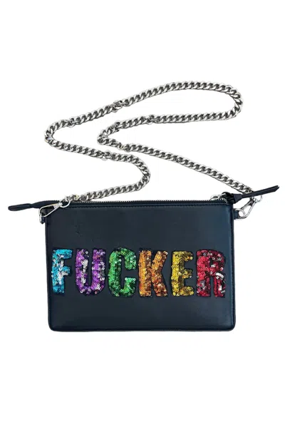 Any Old Iron Women's Black Rainbow Sequin Fancy Fucker Leather Bag