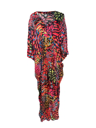 Any Old Iron Women's Black / Red Multicolor Neon Animal Kaftan In Black/red