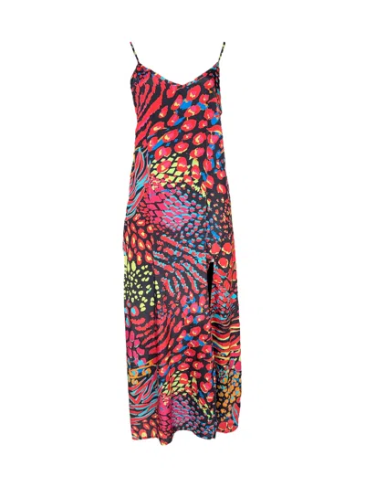 Any Old Iron Women's Black / Red Multicolor Neon Animal Long Dress In Black/red
