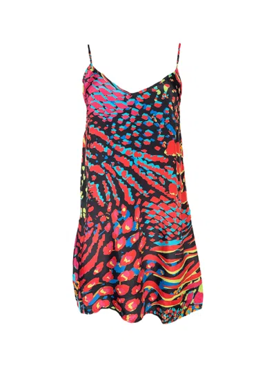 Any Old Iron Women's Black / Red Multicolor Neon Animal Short Dress In Black/red
