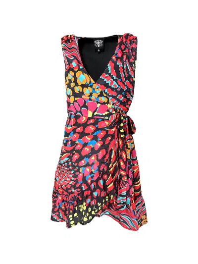 Any Old Iron Women's Black / Red Multicolor Neon Animal Wrap Dress