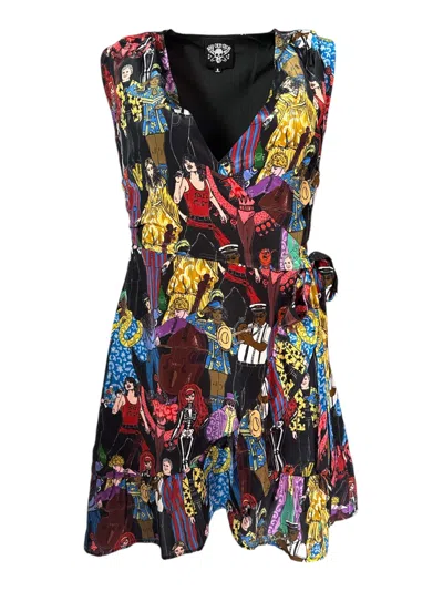Any Old Iron Women's Black / Red Multicolor Nola Heroes Wrap Dress