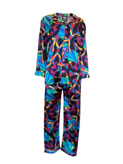 Any Old Iron Women's Black / Red Multicolor Rainbow Skull Pajamas In Blue