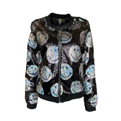 Any Old Iron Women's Black / Silver  X Smiley Iridescent Bomber Jacket In Black/silver