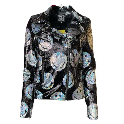 Any Old Iron Women's Black / Silver  X Smiley Iridescent Moto Jacket In Black/silver