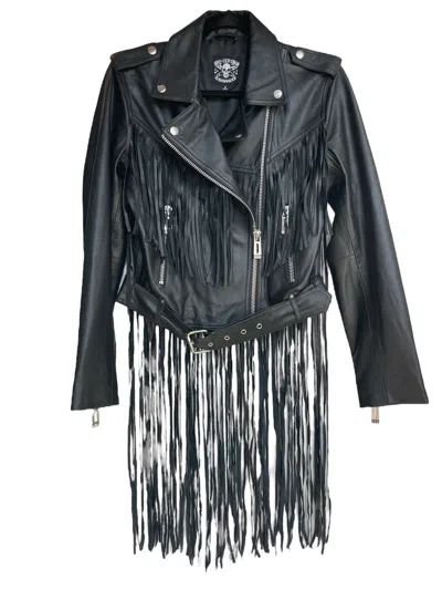 Any Old Iron Women's Black / Silver Black Leather Super Fringe Moto Jacket In Black/silver