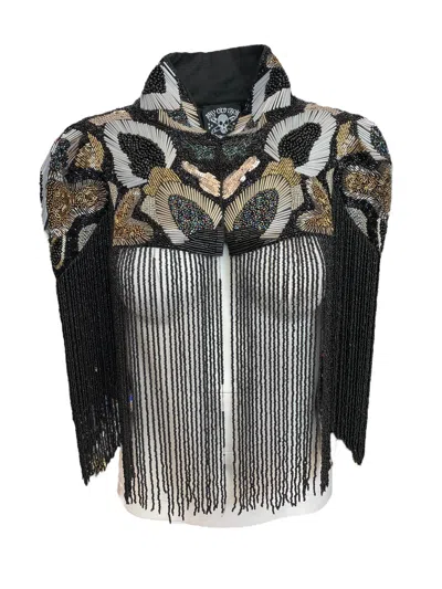 Any Old Iron Women's Black / Silver / Gold Metallic Beaded Mega Fringe Shrug In Multi