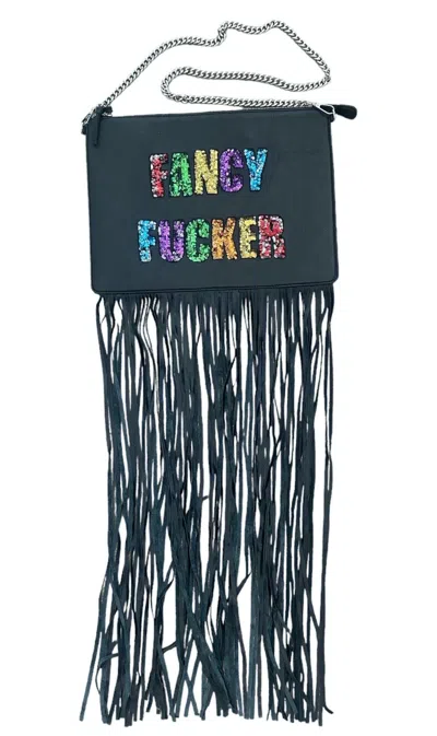 Any Old Iron Women's Black / Silver Rainbow Fancy Fucker Fringe Large Leather Bag In Black/silver