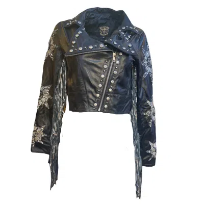 Any Old Iron Women's Black / Silver Silver Stars Leather Fringe Moto In Black/silver