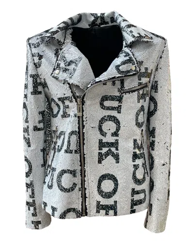 Any Old Iron Women's Black / White Black & White Large Fucks Reversible Sequin Moto Jacket In Black/white