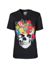 Any Old Iron Women's Black / White Embroidered Multicolor Skull Bouquet T-shirt In Black/white