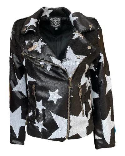 Any Old Iron Women's Black / White / Silver Black Sparkle Star Reversible Sequin Moto In Black/white/silver
