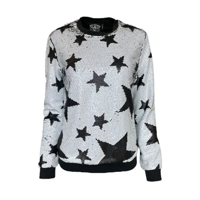 Any Old Iron Black / White / Silver Men's White Sparkle Star Reversible Sequin Sweatshirt In Black/white/silver