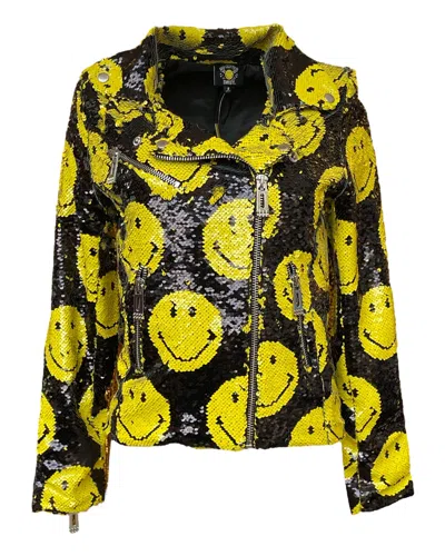 Any Old Iron Women's Black / Yellow / Orange  X Smiley Moto Jacket In Black/yellow/orange