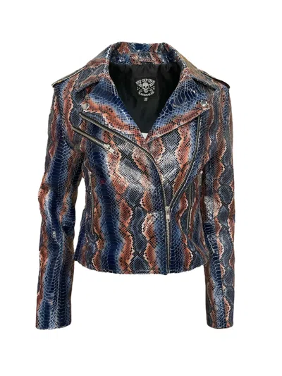 Any Old Iron Women's Blue / Black / Rose Gold Shiny Blue Snake Moto In Blue/black/rose Gold