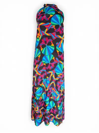 Any Old Iron Women's Blue / Red Multicolor Rainbow Skull Halter Dress