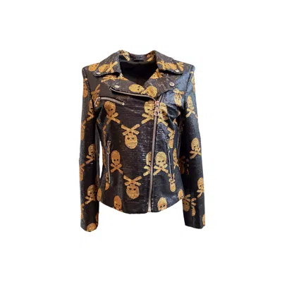 Any Old Iron Women's Gold / Black Black & Gold Jolly Rodgered Sequin Moto Jacket In Gold/black