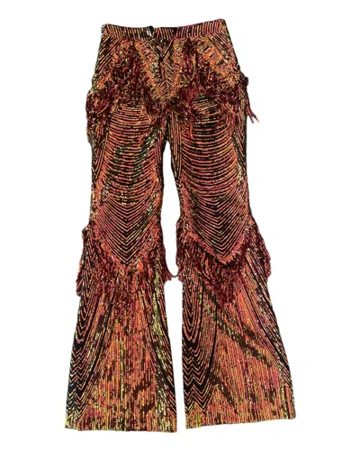Any Old Iron Women's Gold / Black / Red Red Rust Sequin Fringe Pants In Gold/black/red