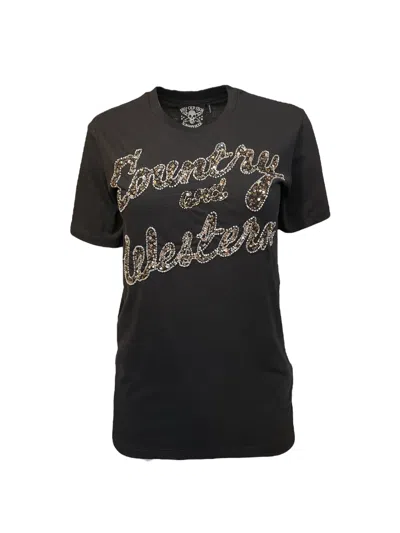 Any Old Iron Women's Gold / Black / Silver Metallic Beaded Country & Western Black T-shirt