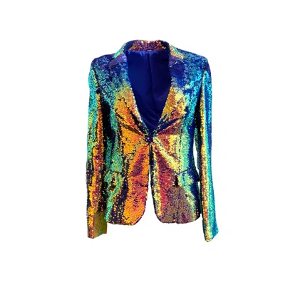 Any Old Iron Women's Gold / Blue / Pink Iridescent Sequin Oil Slick Blazer In Gold/blue/pink