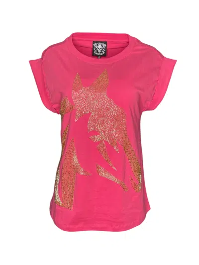 Any Old Iron Women's Gold / Pink / Purple Gold Beaded Horse Head Pink T-shirt