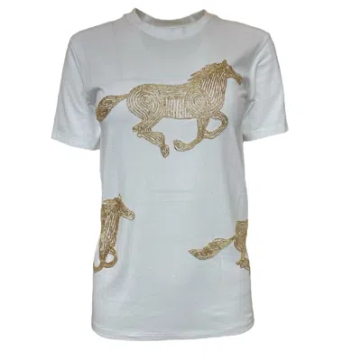 Any Old Iron Women's Gold / White  White Horsey Horsey T-shirt In Gold/white