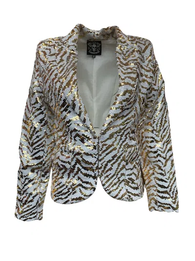 Any Old Iron Women's Gold / White Golden White Tiger Sequin Blazer In Gold/white