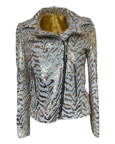 Any Old Iron Women's Gold / White Golden White Tiger Sequin Moto In Gold/white