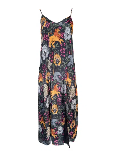 Any Old Iron Women's Green / Black Multicolor Big Cats Long Dress In Green/black