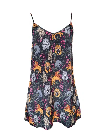 Any Old Iron Women's Green / Black Multicolor Big Cats Short Dress In Green/black