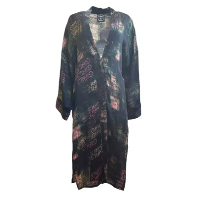 Any Old Iron Women's Green / Black / Pink Green Girls Girls Girls Satin Duster