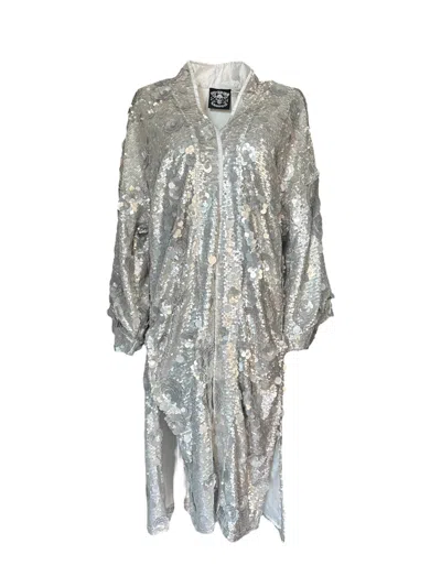 Any Old Iron Women's Matte Silver Petal To The Metal Sequin Duster