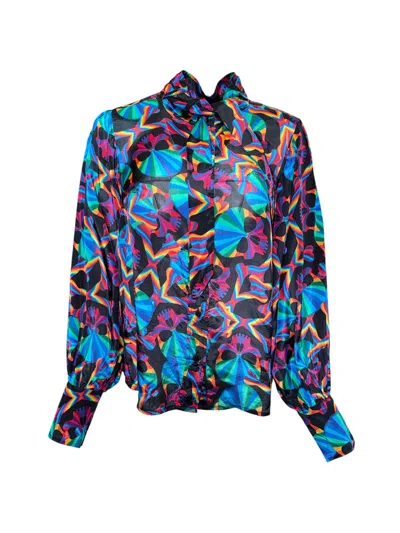 Any Old Iron Women's Multicolor Rainbow Skull Necktie Shirt