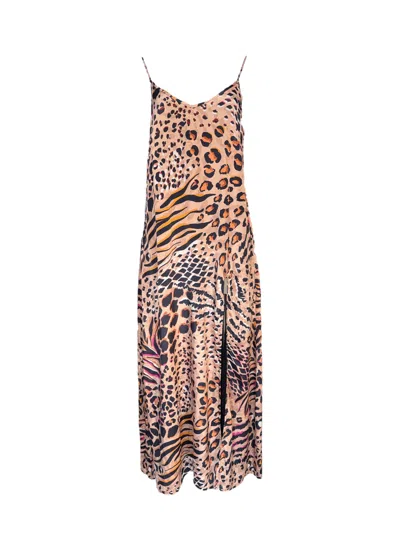 Any Old Iron Women's Neutrals / Orange / Pink Neutral Animal Long Dress In Orange/pink
