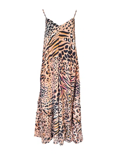 Any Old Iron Women's Neutrals / Orange / Pink Neutral Animal Ruffle Dress In Orange/pink