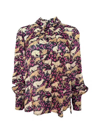 Any Old Iron Women's Pink / Brown Multicolor Wild Cheetah Necktie Shirt