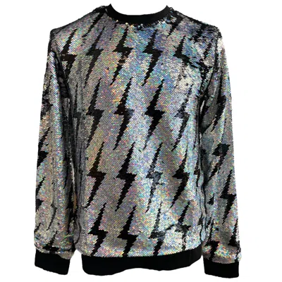 Any Old Iron Women's Silver Iridescent Frightening Lightning Reversible Sequin Sweatshirt