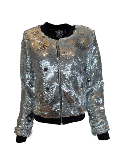 Any Old Iron Women's Silver / Black Petal To The Metal Silver Sequin Bomber Jacket In Multi