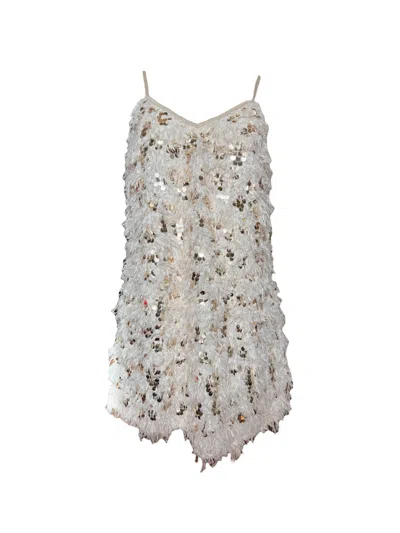 Any Old Iron Women's White / Gold Feather And Sequin Short Dress In Neutral