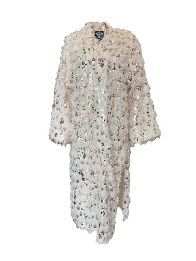 Any Old Iron Women's White / Gold Ivory Feather And Gold Sequin Duster In Multi