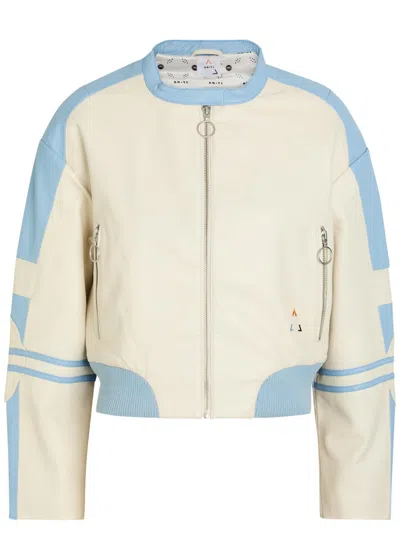 An-y1 Biker Padded Colour-blocked Leather Jacket In Multi