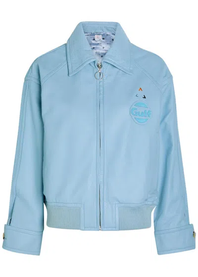 An-y1 Cargo Bomber Logo-embossed Leather Bomber Jacket In Blue