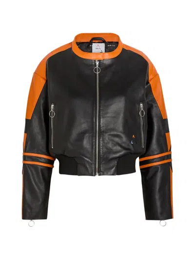 An-y1 Biker Padded Colour-blocked Leather Jacket In Black