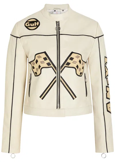 An-y1 Helmet Leather Jacket In Neutral