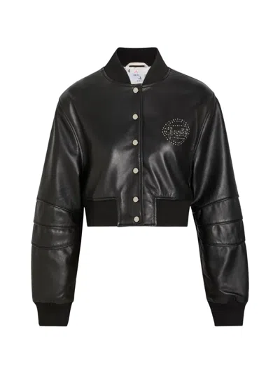 An-y1 Queen Stud-embellished Leather Cropped Bomber Jacket In Black
