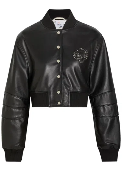 An-y1 Queen Stud-embellished Leather Cropped Bomber Jacket In Black