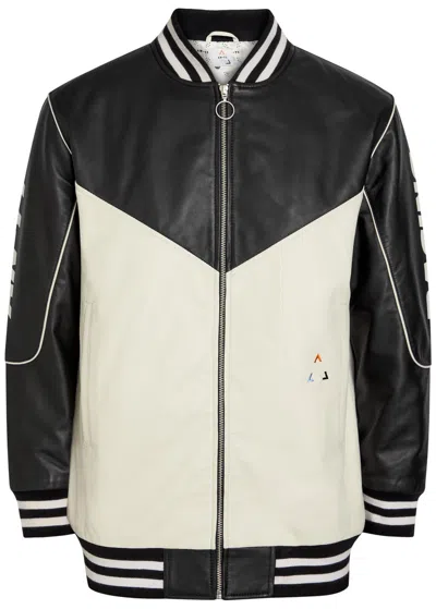 An-y1 Racing Quilted Colour-blocked Leather Bomber Jacket In Black And White